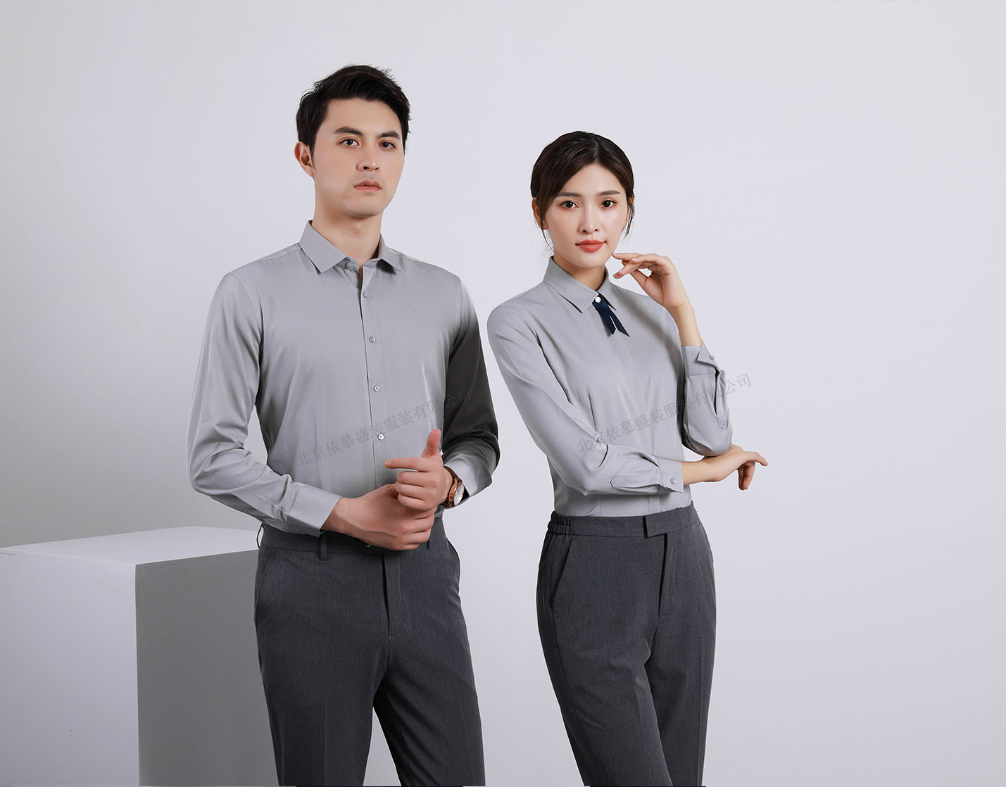 衬衫定制 时尚衬衫男女士春季 灰色长袖衬衫