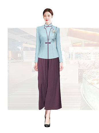 中山风刺绣工服女士春秋季酒店工服套装